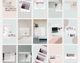 120 Pink Green Blue Canva Instagram Template Bundle, Instagram Story and Post Template, Canva Blogger Template| Pastel Tones Social Media