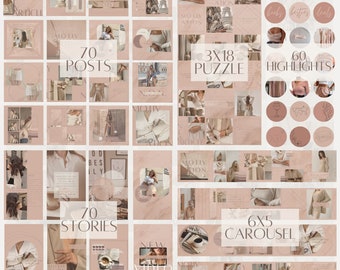 Instagram Post, Story, Highlights, Puzzle, Carousel| Branding and Marketing Kit| Canva Templates| Business Social Media Kit| Blush Pink 2021