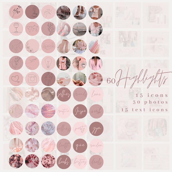 60 Pink Instagram Highlight Covers| Lash Highlights for Instagram| Bright IG Highlight Icons| Girl Highlight Templates| Lineart Highlights