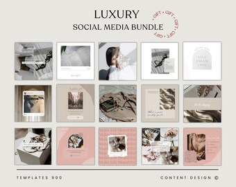 Luxury Social Media Templates Bundle , White, Beige, Pink Instagram