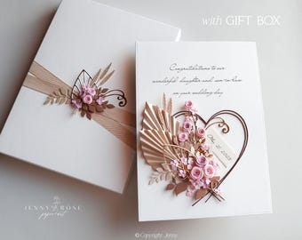 Carte de mariage romantique en boîte de style BOHO, faite main Félicitations à l'heureux couple pour leur journée spéciale, carte et boîte-cadeau