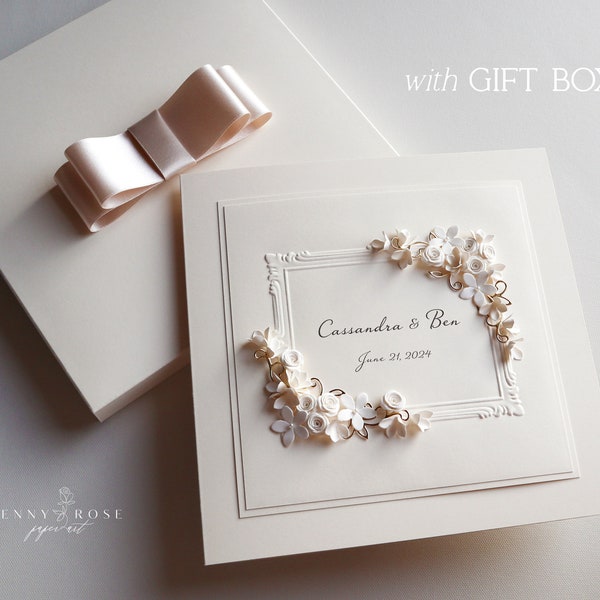Luxury IVORY Handmade Personalised Boxed Wedding Card, Congratulations Card For The Happy Couple, Card & Gift Box