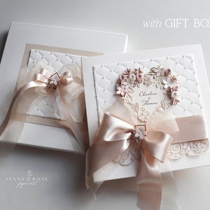Carte de mariage en boîte personnalisée faite main de luxe, carte de félicitations pour couple heureux, carte pour toute occasion, carte et boîte-cadeau image 2