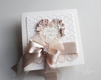 Tarjeta de boda en caja personalizada hecha a mano de lujo, tarjeta de felicitación para la feliz pareja, tarjeta para cualquier ocasión, tarjeta y caja de regalo
