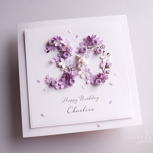 Carte d'anniversaire numéro personnalisée fait main lilas et lavande N'IMPORTE QUEL NUMÉRO 18 21 30 40 50 60 70 80 90