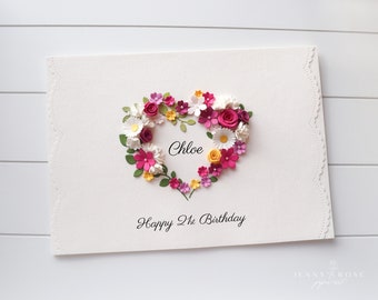 Carte d'anniversaire faite main personnalisée pour elle, carte souvenir en boîte