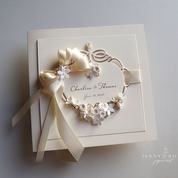 IVORY Handmade Personalised Boxed Wedding Card, Congratulations Card For The Happy Couple, Card For Any Occasion, Card & Gift Box