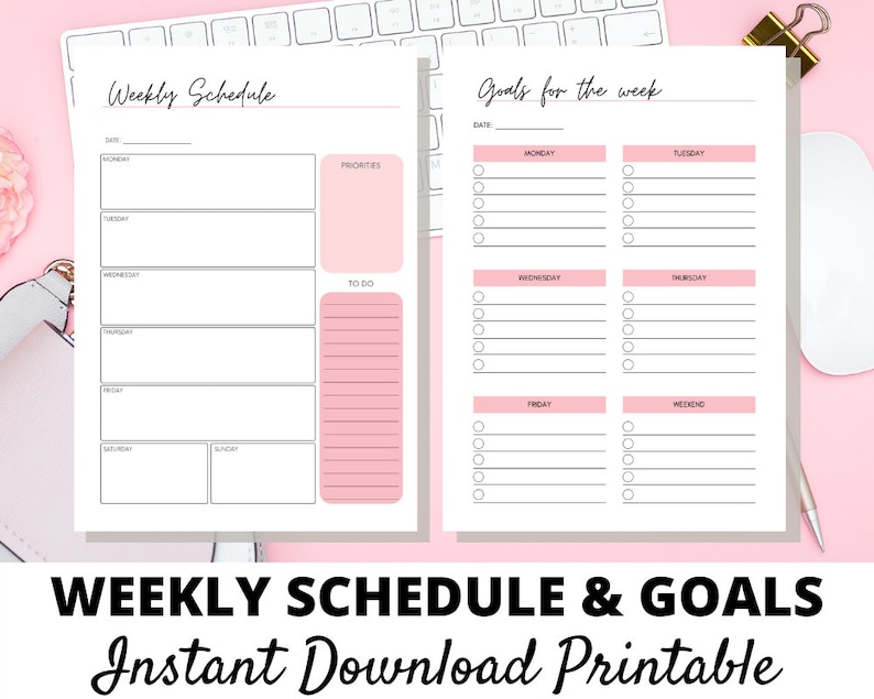 Cute Weekly Planner Printable Pink A4 and A5 Instant Download - Etsy