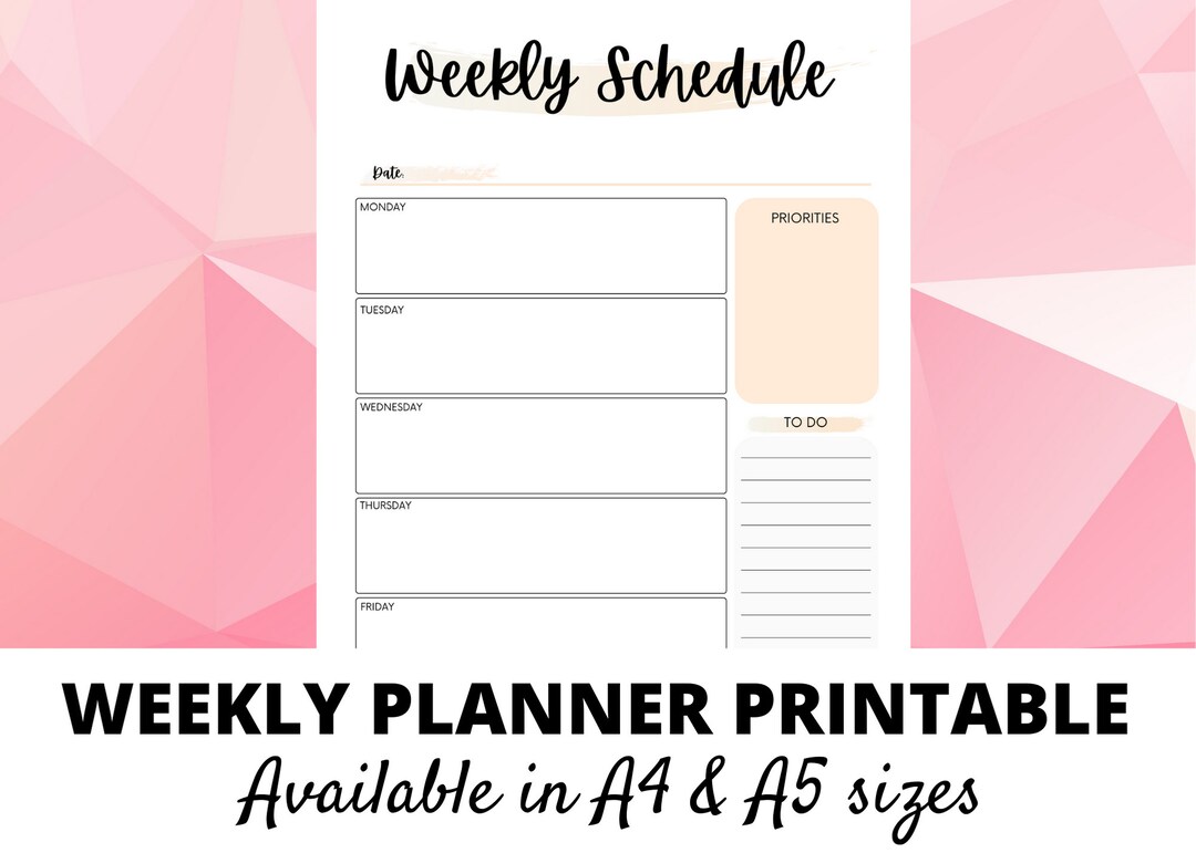 Weekly Planner Printable A5 A4 Letter Weekly Planner Printable Weekly ...