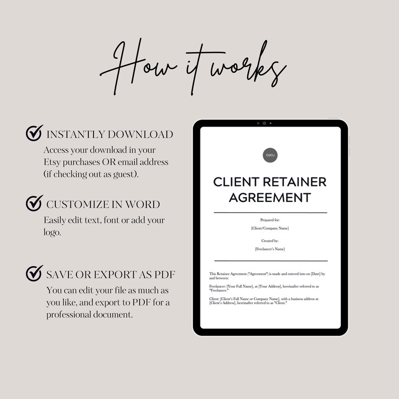 Client Retainer Insurance Client Retainer Agreement Template Editable in MS Word Freelance ...