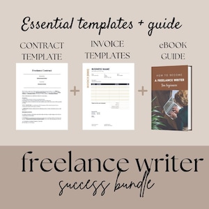 Pode incluir: Um pacote de sucesso para escritores freelance com um modelo de contrato, modelos de faturas e um guia de e-book intitulado "Como se tornar um escritor freelancer para iniciantes".