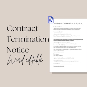 Contract Termination Notice Template | Editable Word Doc | Professional Letter Format