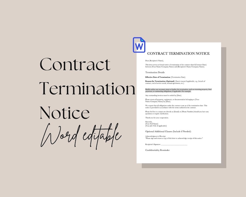 Contract Termination Notice Template | Editable Word Doc | Professional ...
