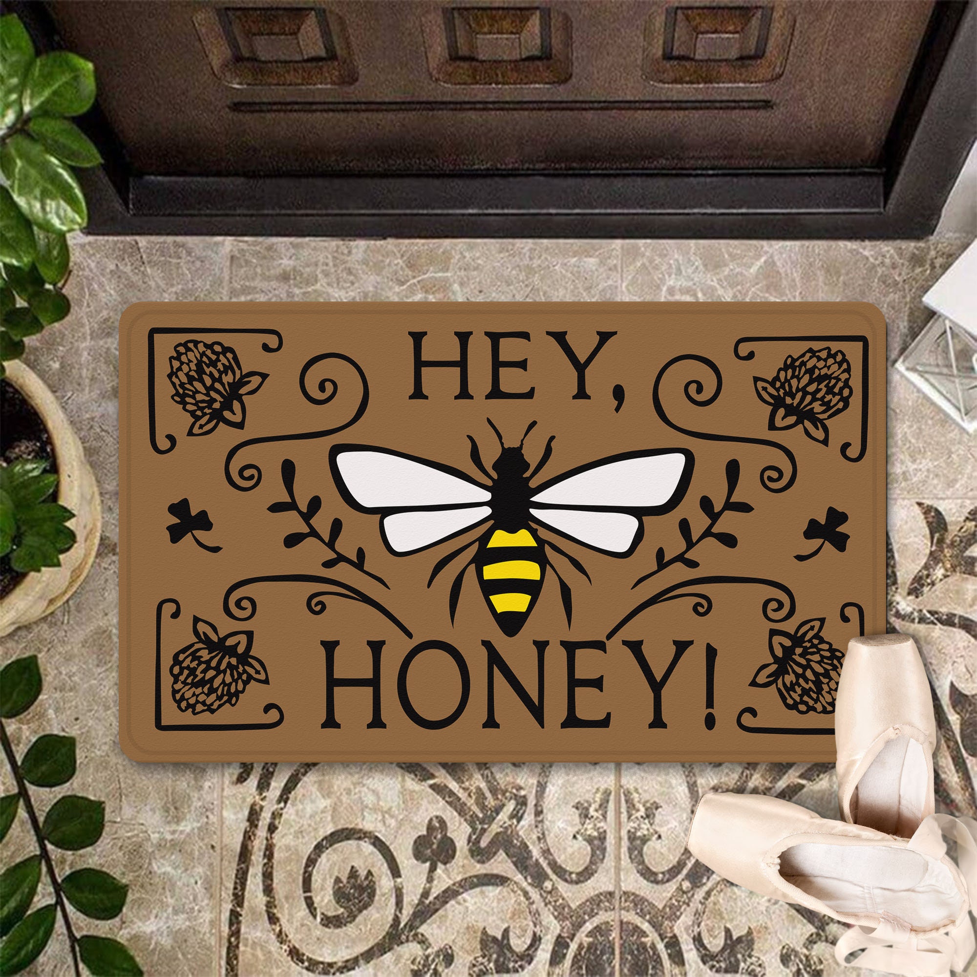Hey Honey Door Mat Happy Bee Door Mat Funny Bee Quotes Etsy