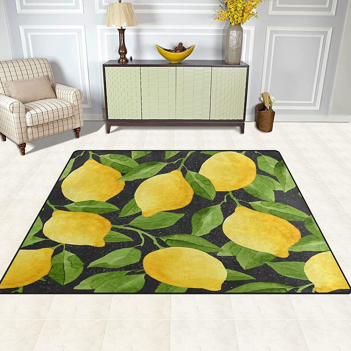 Yellow Lemon Area Rug Lemon Carpet Summer Fruits Rug Home Etsy