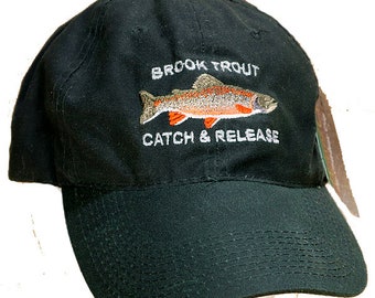 Waxed Canvas Cap Embroidered Brook Trout Catch & Release Logo (Forest Green)