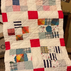 Vintage Red Quilt Piece, Antique Quilt Piece, Cutter Quilt Piece, Hand Quilted, Repurposed, Primitive, Crafting, Journaling
