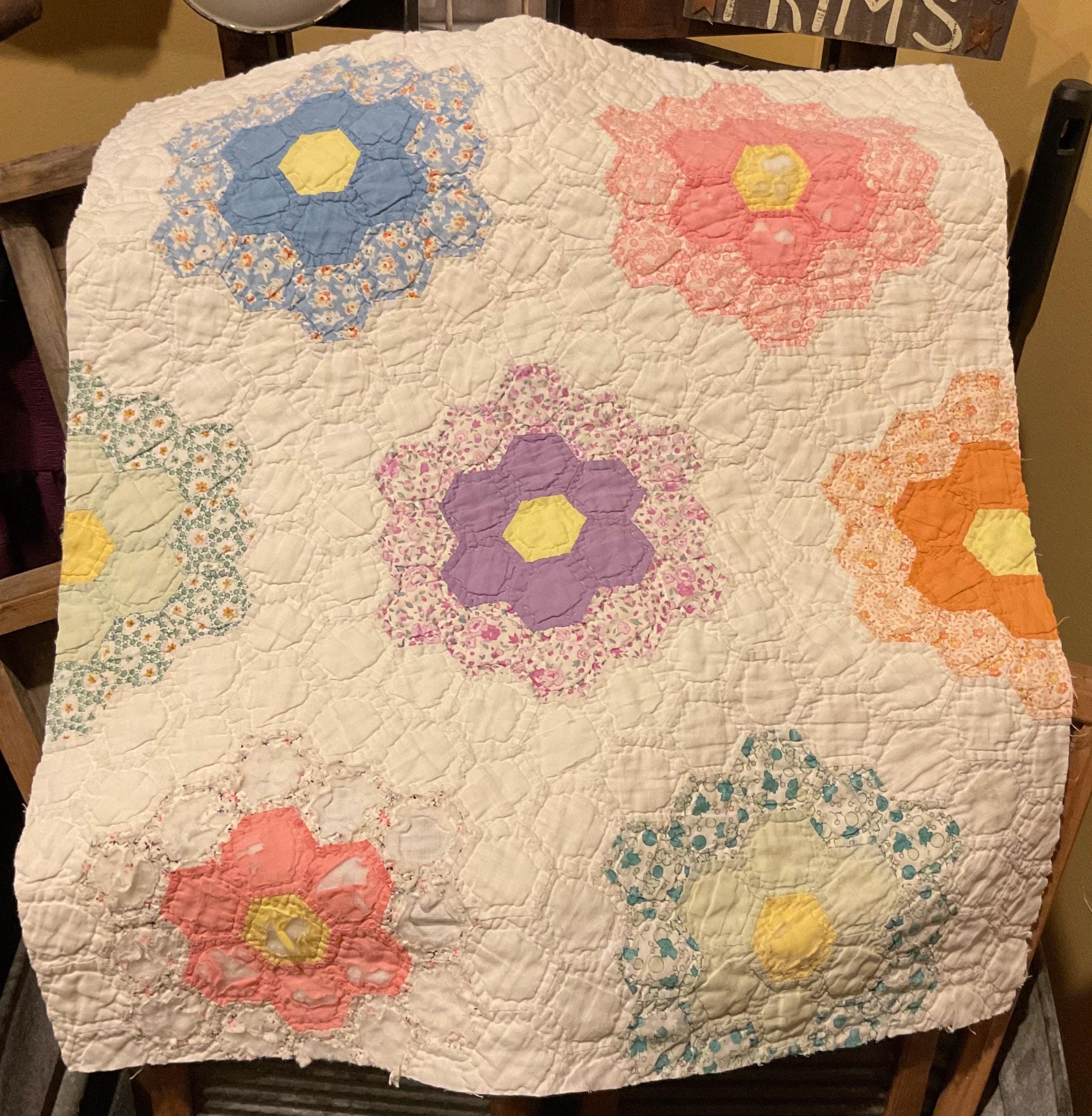 Antique quilt grandmothers flower garden - Etsy 日本