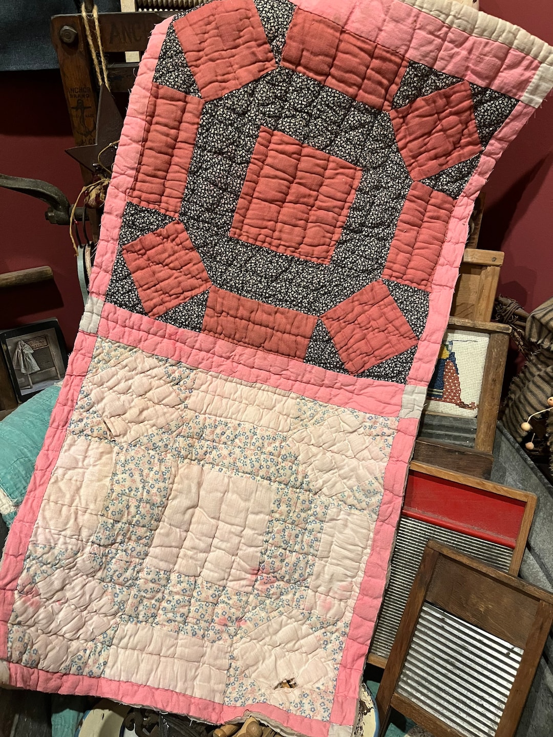 Vintage Quilt Piece Antique Quilt Piece Hand Stitched Hand Etsy