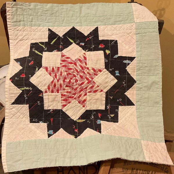 Vintage Star Quilt PIECE, Antique Quilt Piece, Cutter Quilt Piece, Repurposed, Primitive, Crafting