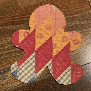 Large Gingerbread Man Cut From An Old Quilt, Vintage Quilt Die-Cut, Cutter Quilt Appliqué, Repurposed, Primitive, Crafting, Journaling