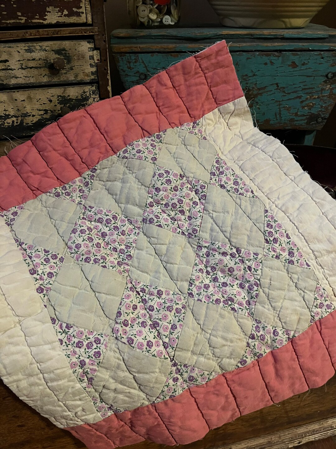 Vintage Quilt Piece Antique Quilt Piece Hand Stitched Quilt Etsy