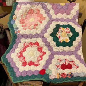 Antique quilt grandmothers flower garden - Etsy 日本