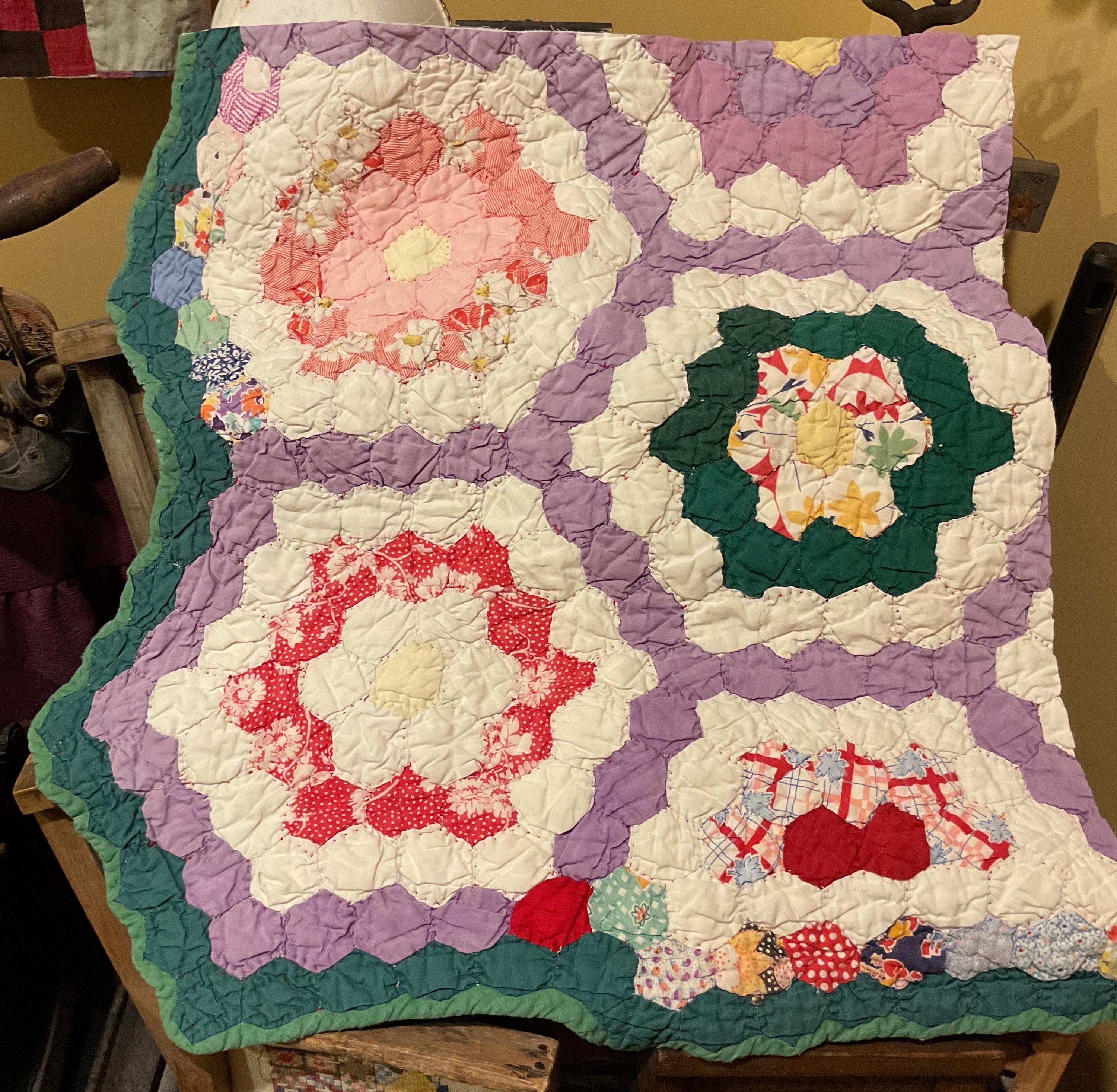 Antique quilt grandmothers flower garden - Etsy 日本