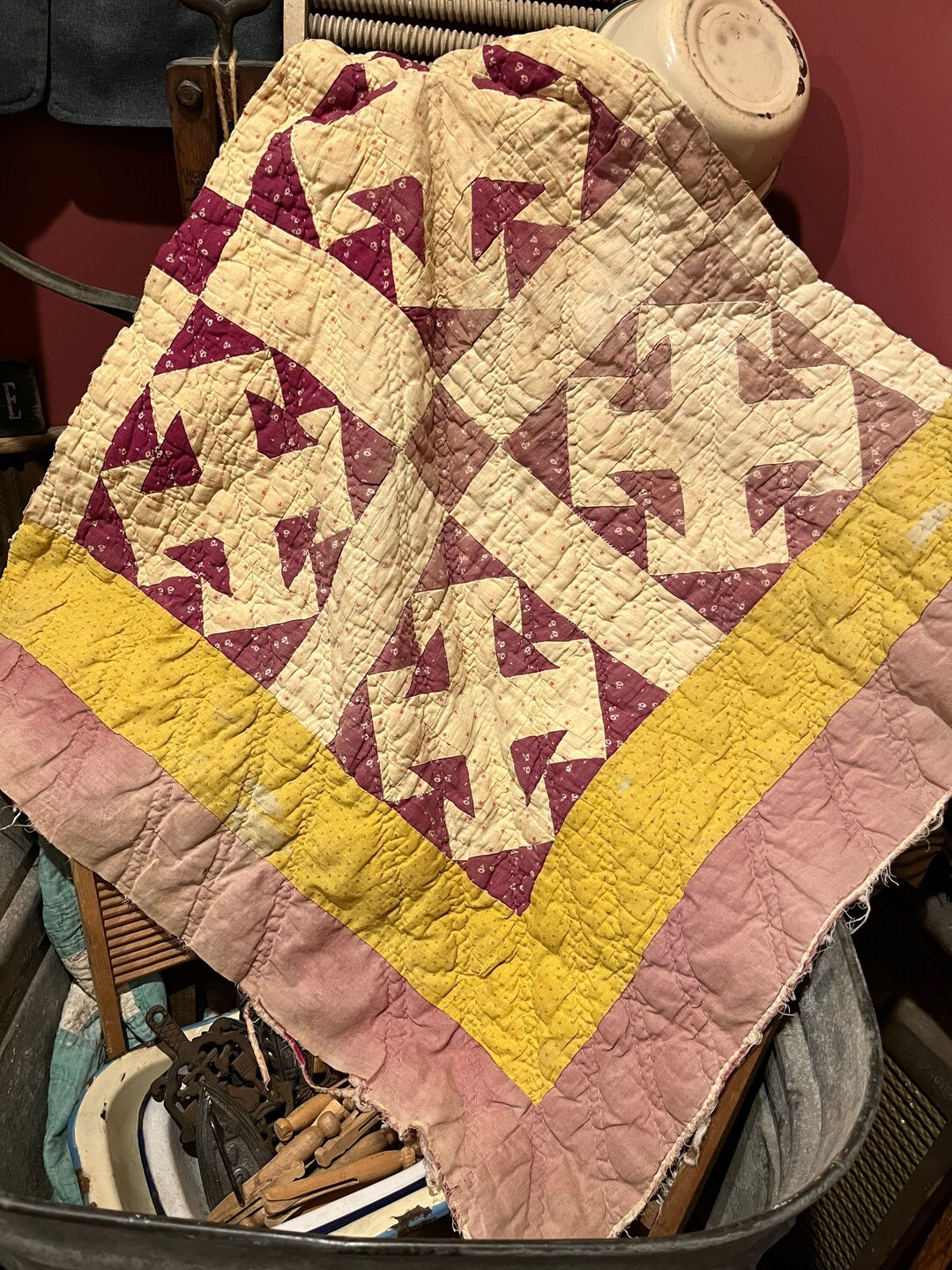 Vintage Quilt Piece Antique Quilt Piece Hand Stitched Hand Etsy