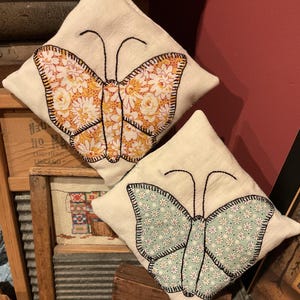 2 Small Vintage Quilt Pillows, Antique Pillow Tucks, Basket/Bowl Filler, Repurposed, Primitive, Crafting, Upcycled, Handmade, Butterfly