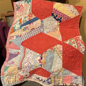 Vintage Quilt Piece, Antique Quilt Piece, Cutter Quilt Piece, Repurposed, Primitive, Crafting, Hand Quilted, Multicolored