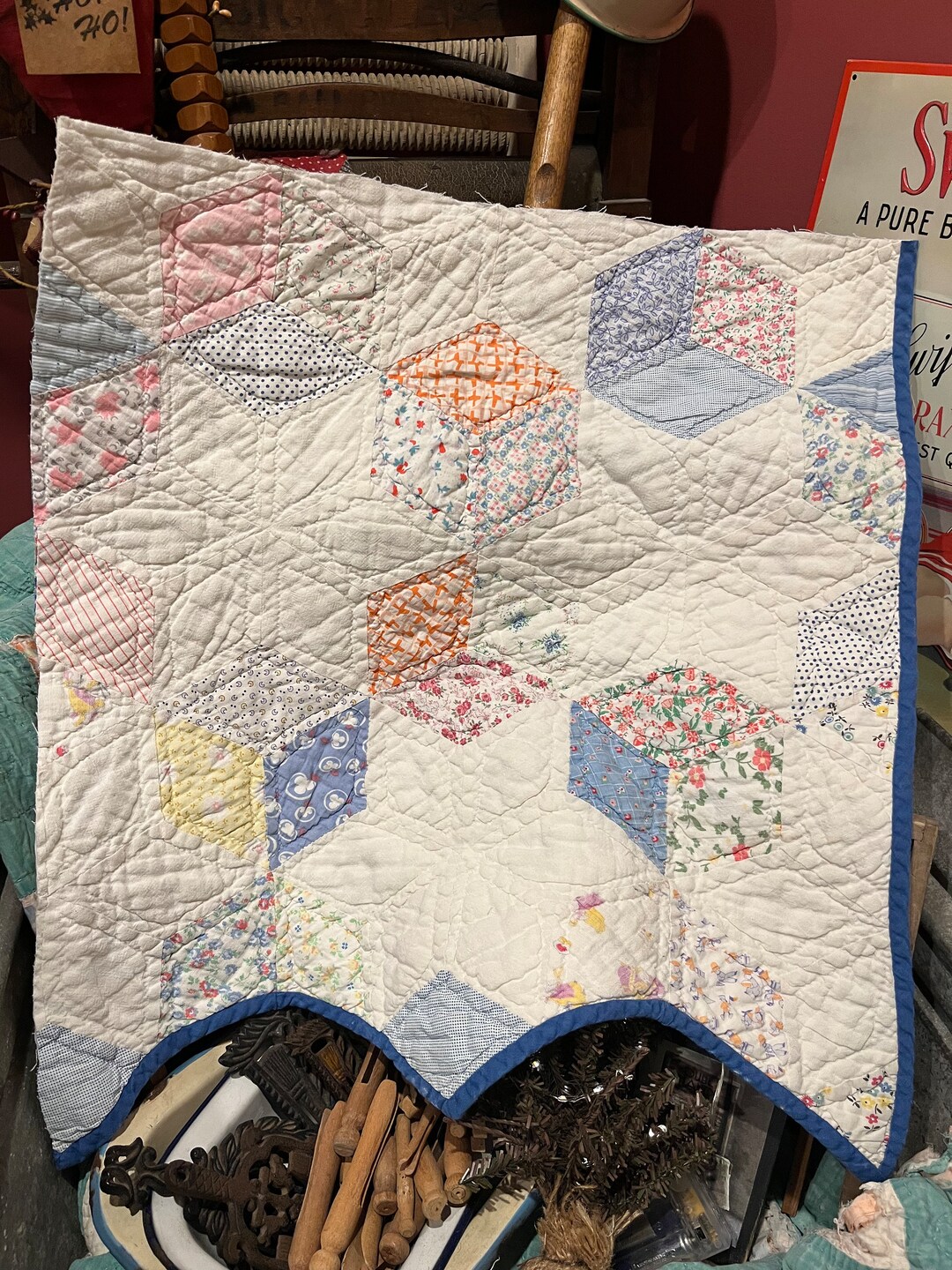 Vintage Quilt Piece Antique Quilt Piece Hand Quilted Cutter Etsy