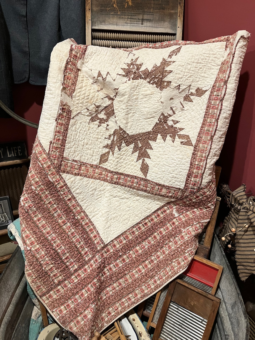 Vintage Quilt Piece Antique Quilt Piece Hand Stitched Hand Etsy