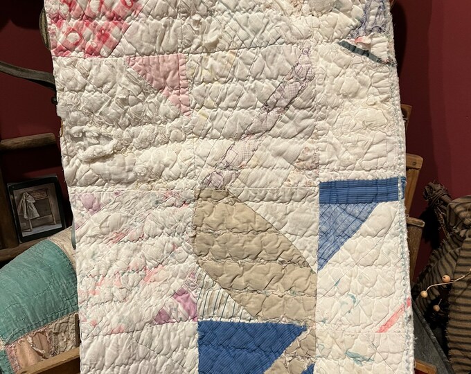 Vintage Quilt Piece, Antique Quilt Piece, Hand Stitched, Hand Quilted