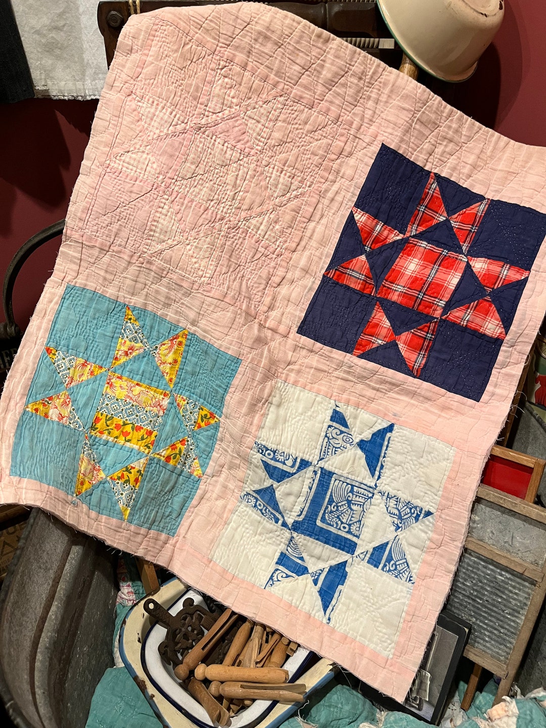 Vintage Quilt Piece Antique Quilt Piece Hand Quilted Cutter Etsy