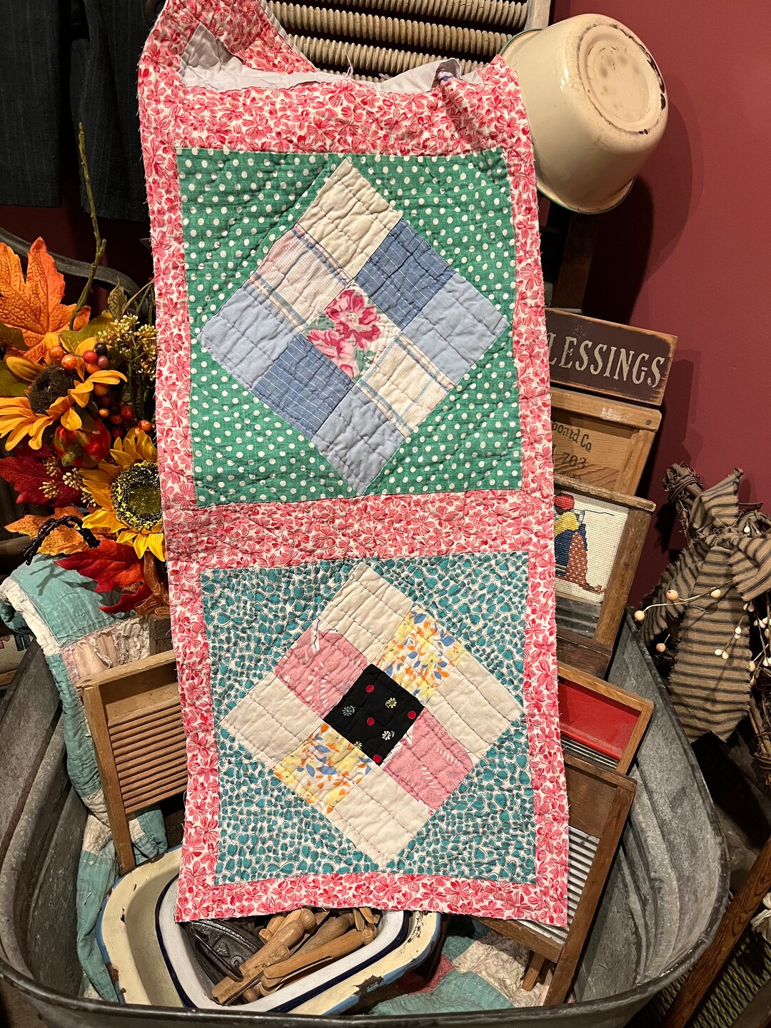 Vintage Quilt Piece, Antique Quilt Piece, Hand Quilted, Cutter Quilt