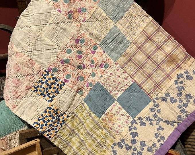 Vintage Quilt Piece, Antique Quilt Piece, Hand Stitched Quilt Piece, Cutter Quilt Piece