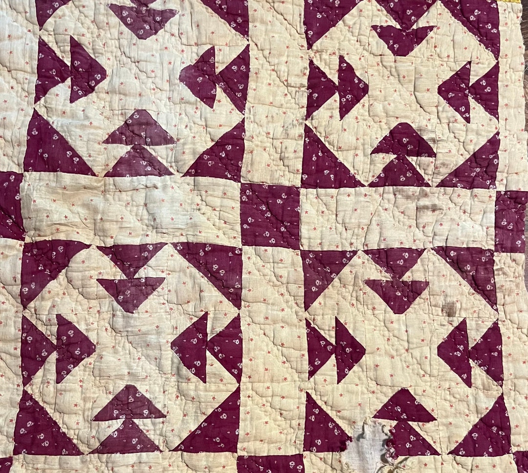 Vintage Quilt Piece, Antique Quilt Piece, Hand Stitched, Hand Quilted, Cutter Quilt Piece