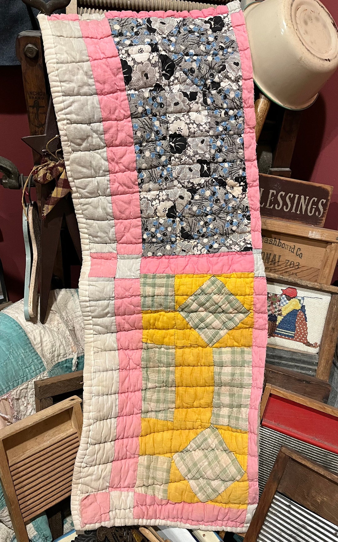 Vintage Quilt Piece Antique Quilt Piece Hand Stitched Hand Etsy