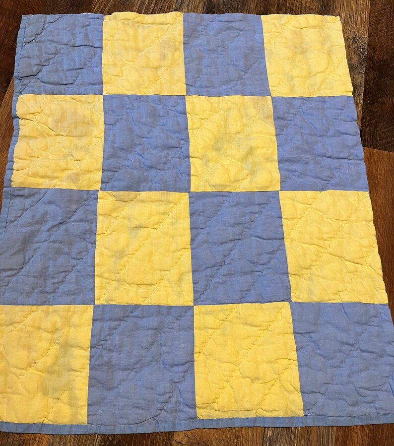 Cutter Quilt Piece Blue & Yellow Quilt Hand Stitched Hand Etsy