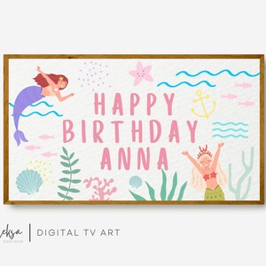 Happy Birthday Personalized Frame Tv Art, Mermaid Frame Tv Art, Happy Birthday Art for Frame Tv, Under the Sea Decor, Frame Tv Art Birthday