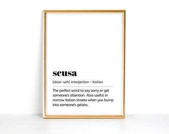 Grappige Italiaanse 'Scusa'-definitieprint (digitale download)