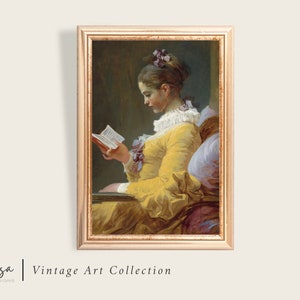 Vintage Girl Reading Book Print | Vintage Girl Portrait Painting | Femme Woman Artwork | Printable Digital Download #28