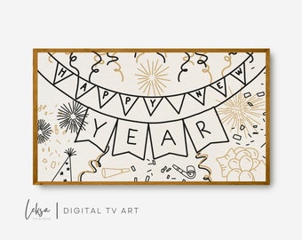 Happy New Year Frame Tv Art | Neutral New Year Art for Frame TV | New Year's Eve Tv Art | NYE Frame Tv Art | Digital Download Frame Tv