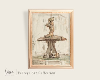 Vintage Rome Fountain Print: Italian Architecture Painting (Digital Download)