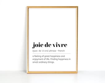 Impresión de definición de Joie de Vivre: Arte de pared de frase francesa (descarga digital)