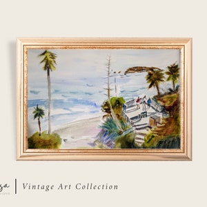 Vintage Coastal Palm Trees Print: Tropical Seascape Artwork (Digital Download)