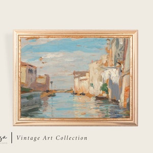 Venice Canal Pastel Oil Painting: Italy Antique Art Print (Digital Download)
