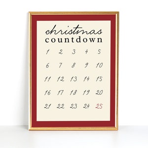 Arte stampabile per il conto alla rovescia di Natale: decorazioni murali per le feste (download immediato)