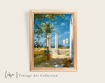 Girl Sitting in Capri Print | Vintage Southern Italy Painting | Printable Digital Download | #50